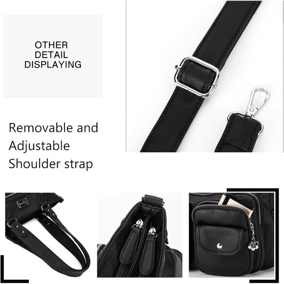 Fashionable Vegan Leather Large Tote Handbag with Detachable Strap - 16.54 inch - Picture 4 of 6